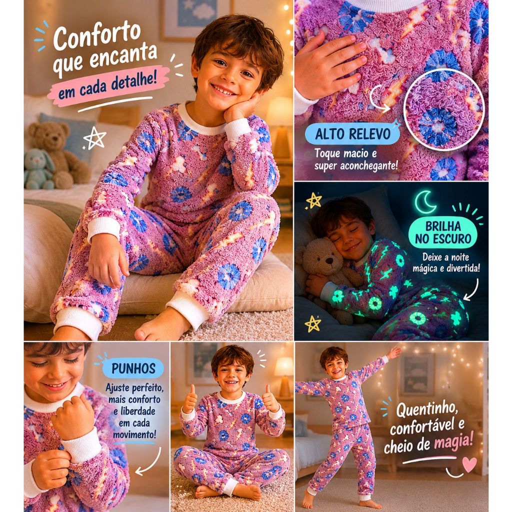 PIJAMA SOFT INFANTIL BRILHA NO ESCURO QUENTINHO E ACONCHEGANTE