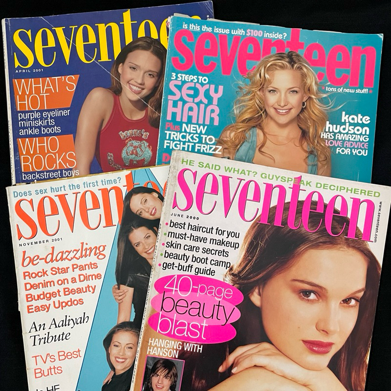 Lote 4 revistas - Seventeen - anos 2000 - Kate Hudson - Jessica Alba - Natalie Portman - elenco de Charmed