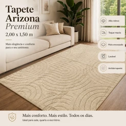 Tapete Sala 2,00x1,50 Alto Relevo Moderno Premium Macio Antiderrapante Quarto Decorativo Bege