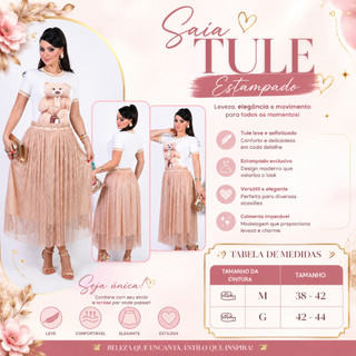 Saia Tule Floral Midi Feminina Moda Evangélica Moderna Elegante Maravilhosa para Culto e Congresso