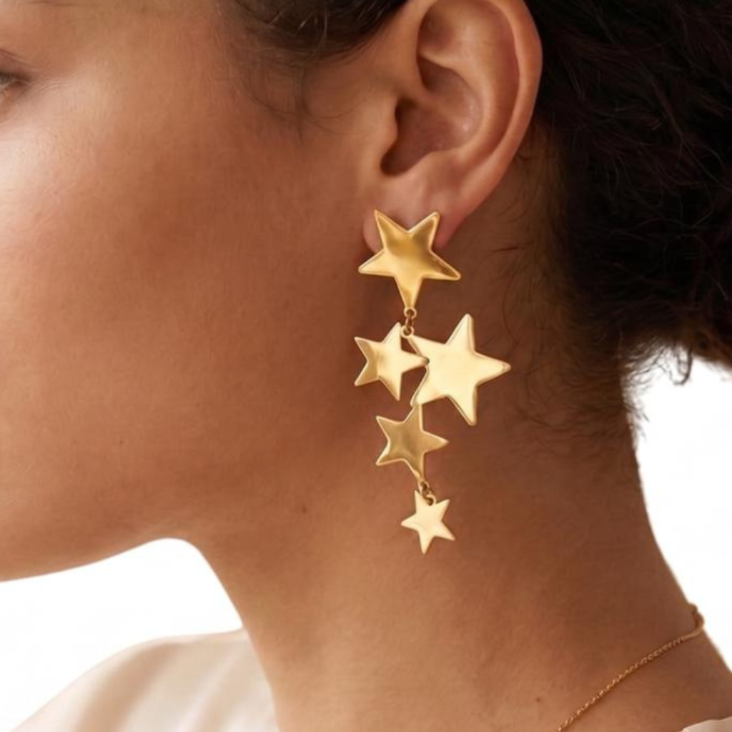 Brinco Feminino Cascata Estrelas Luxo Pendente Blogueira Tendência Festa Folheado aço inoxidável