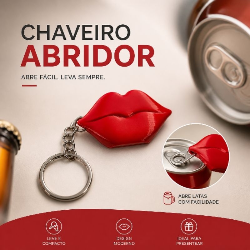 Chaveiro Abridor de Lata Formato Boca Lábios Redução de Quebra Unha de Gel Fibra de Vidro Lembrancinha Prático