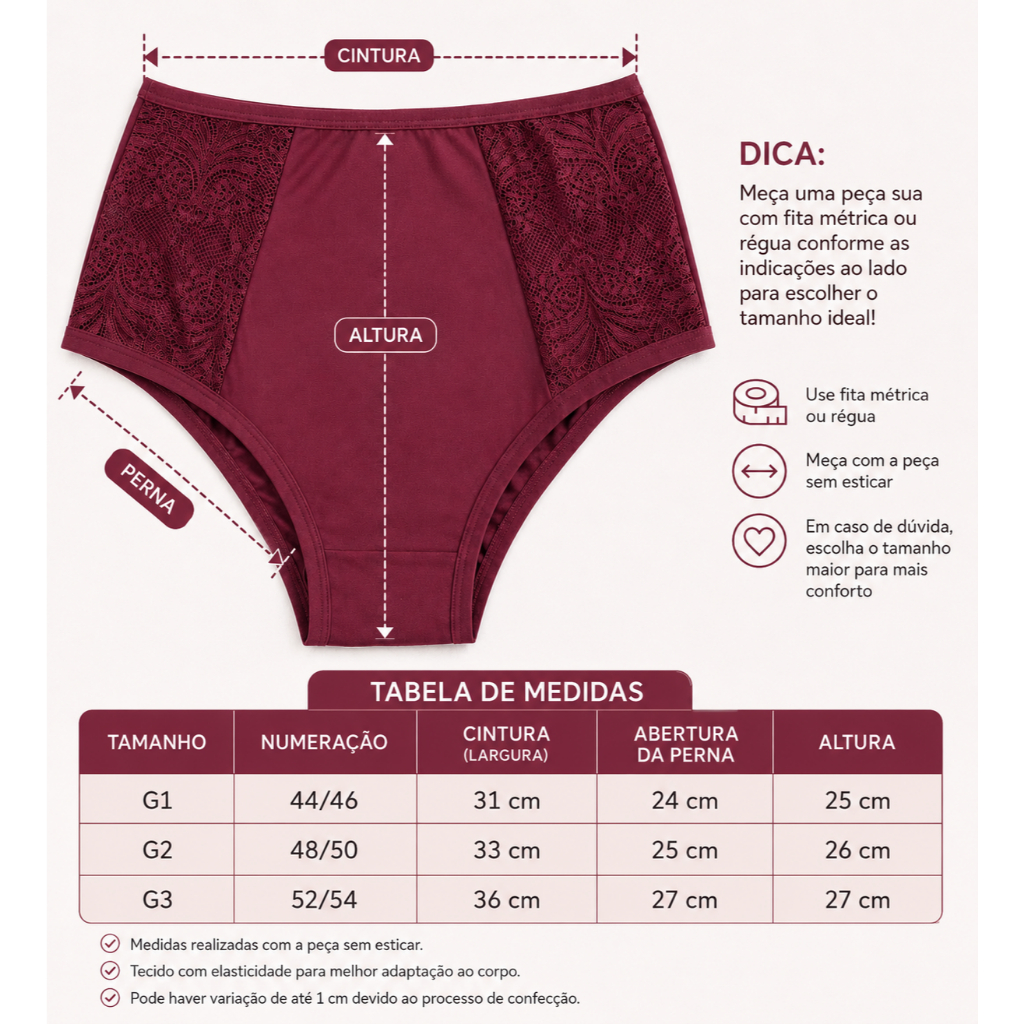 Kit Calcinha Plus Size Cintura Alta Cós Alto Tangão Senhora Pós Parto Gestante C/ Renda — imagem 2 de 2
