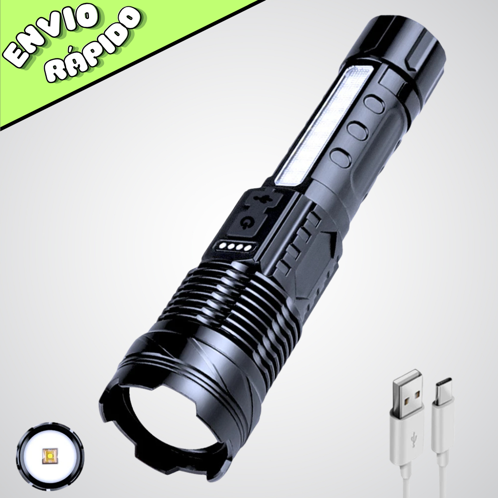 Lanterna Tática Led Laser Alta Potência Militar Super Forte Zoom Ajustável Recarregável USB