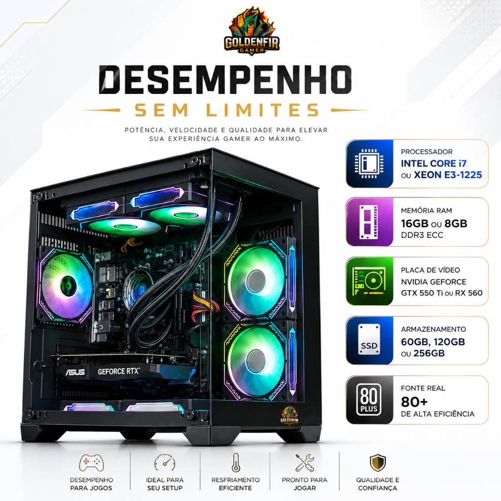 COMPUTADOR GAMER BARATO I7 OU XEON E31230V2 + SSD + FONTE REAL 500w + WI-FI JA INCLUSO GTX 550TI  OU DDR5 OU GTX750 8GB