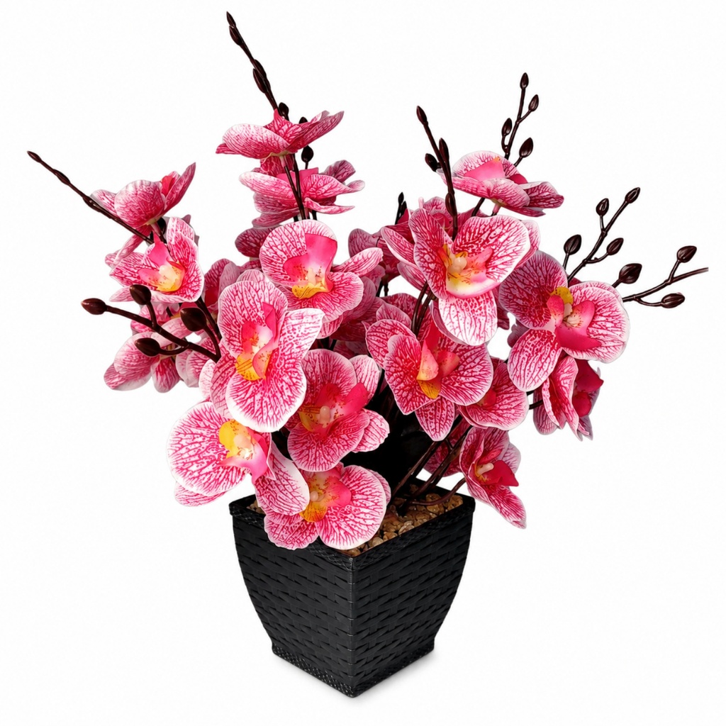 Arranjo De Orquídea Artificial 34cm Com Vaso Decorativo Para Mesa E Ambiente