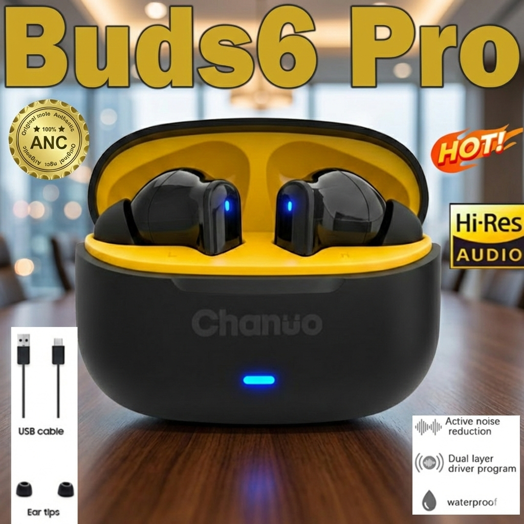 2026 Novo Buds 6 pro TWS Fones de ouvido sem fio Bluetooth  com cancelamento de ruído ANC