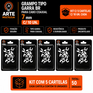 Kit Fixa Fio e Grampo Tipo Garra para Cabos 14x16 e 7mm Organizador de Fios com Prego Alta Fixação Arte Multiloja