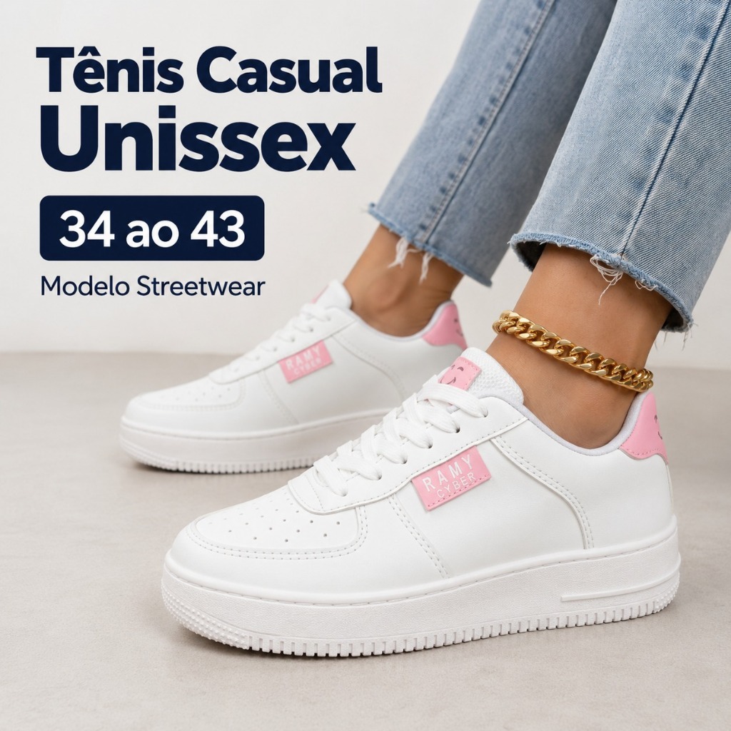 Tênis Feminino Streetwear Masculino Casual Uso Prolongado Lançamento Do 34 ao 43 Promoção Ramy Cyber