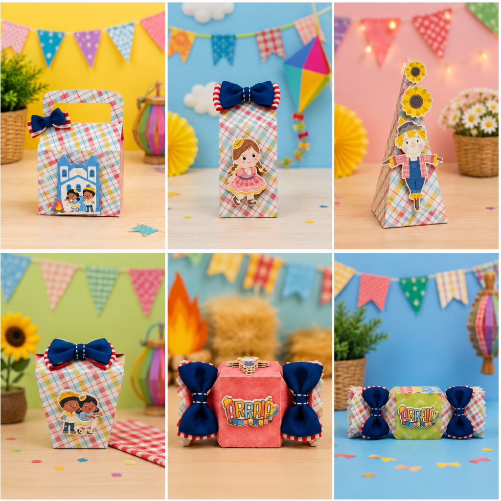 20 Cxs Arraiá Festa Junina - kit festa Pegue e Monte - lembrancinha de festa infantil, caixinhas, personalizadas, festa