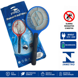 Raquete Elétrica Mata Mosquitos Bivolt 110 e 220 Recarregável Alta Potência Colorida