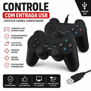 Controle Com Entrada Usb Joystick Games Computador E Console Vídeo Game Para Jogos