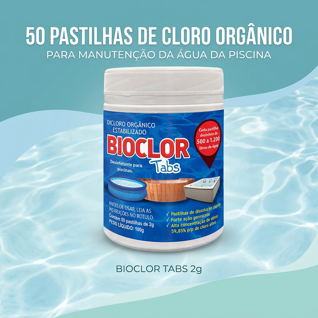 50 Tabletes de Cloro para Tratar Spas, Jacuzzi e Ofurô - Bioclor Tabs 2g