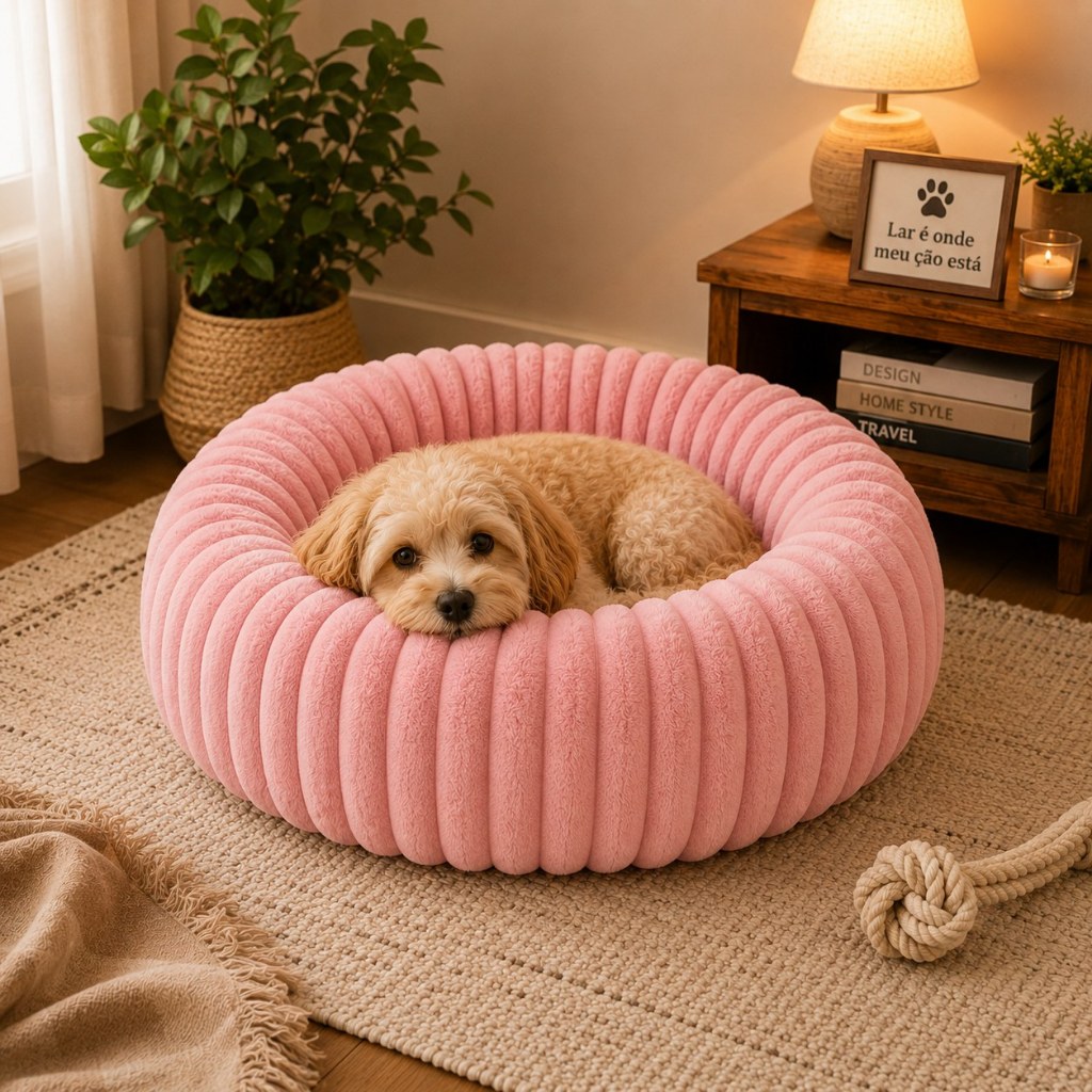 Caminha Pet Pelucia Cachorro Gato Cama Pet Redonda Donunts Rosa Quentinha Cachorro Gato