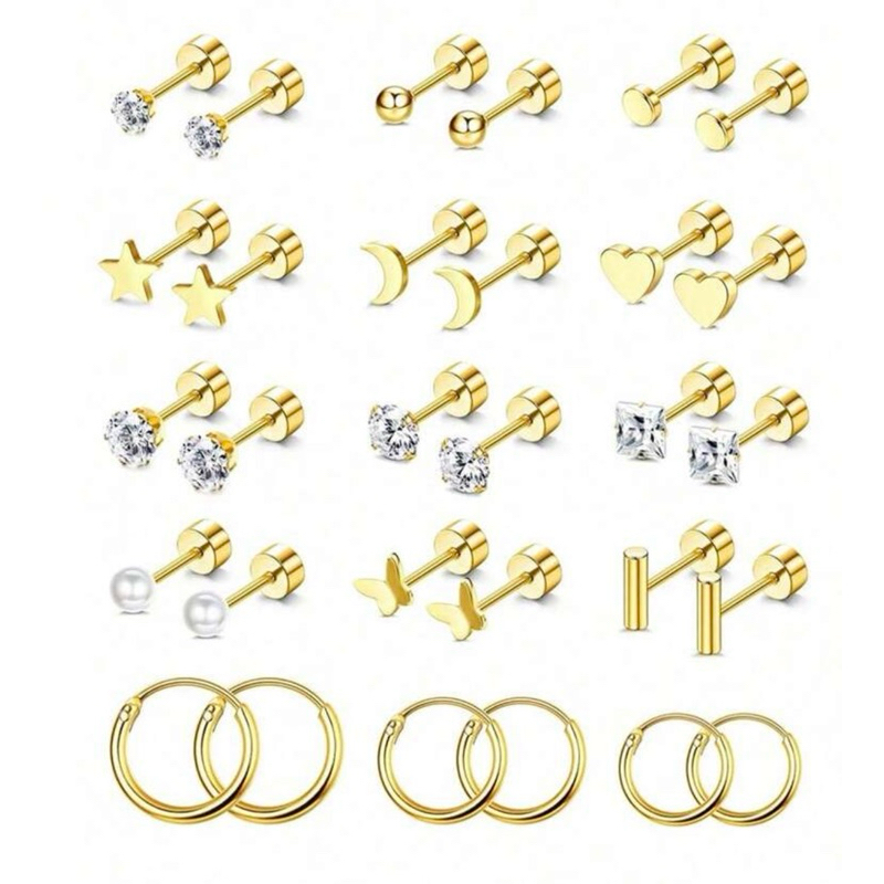 brincos par diversos modelos estrela,lua coração aço cirúrgico Prata 316L ou dourado pvd Gold