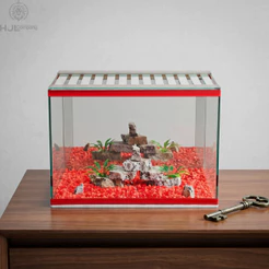 Aquário de Vidro Para Peixe Betta Com Tampa Decoração Pedrinhas e Enfeites Para Mesa