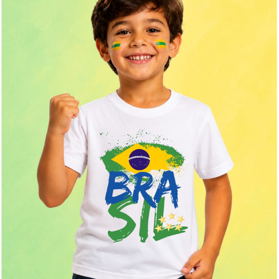 Camiseta Infantil Unissex Brasil Copa do Mundo Torcedor
