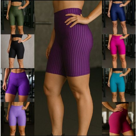 Shorts Fitness Cirré 3D Meia Coxa Cintura Alta Modeladora P ao GG Academia Moda Feminina