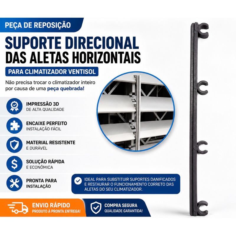 Haste Direcional Aletas Horizontais Climatizador Ventisol 45L 70L 100L Peça Reposição 12cm