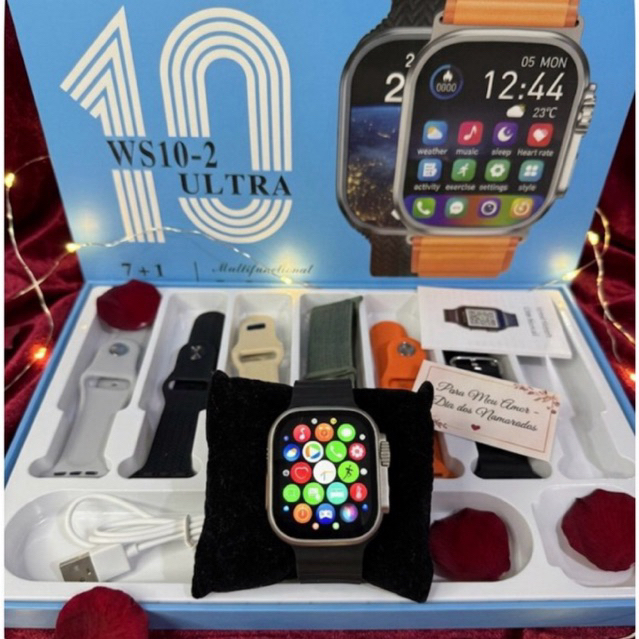 Smartwatch WS10‑2 Ultra – Smartwatch com kit de 7 pulseiras , tela curva de 1,52″ e várias funções inteli