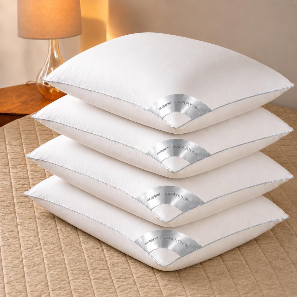 Jogo 4 Travesseiros Appel Toque de Plumas 70x50 Extra Conforto 233 Fios Branco Luxo