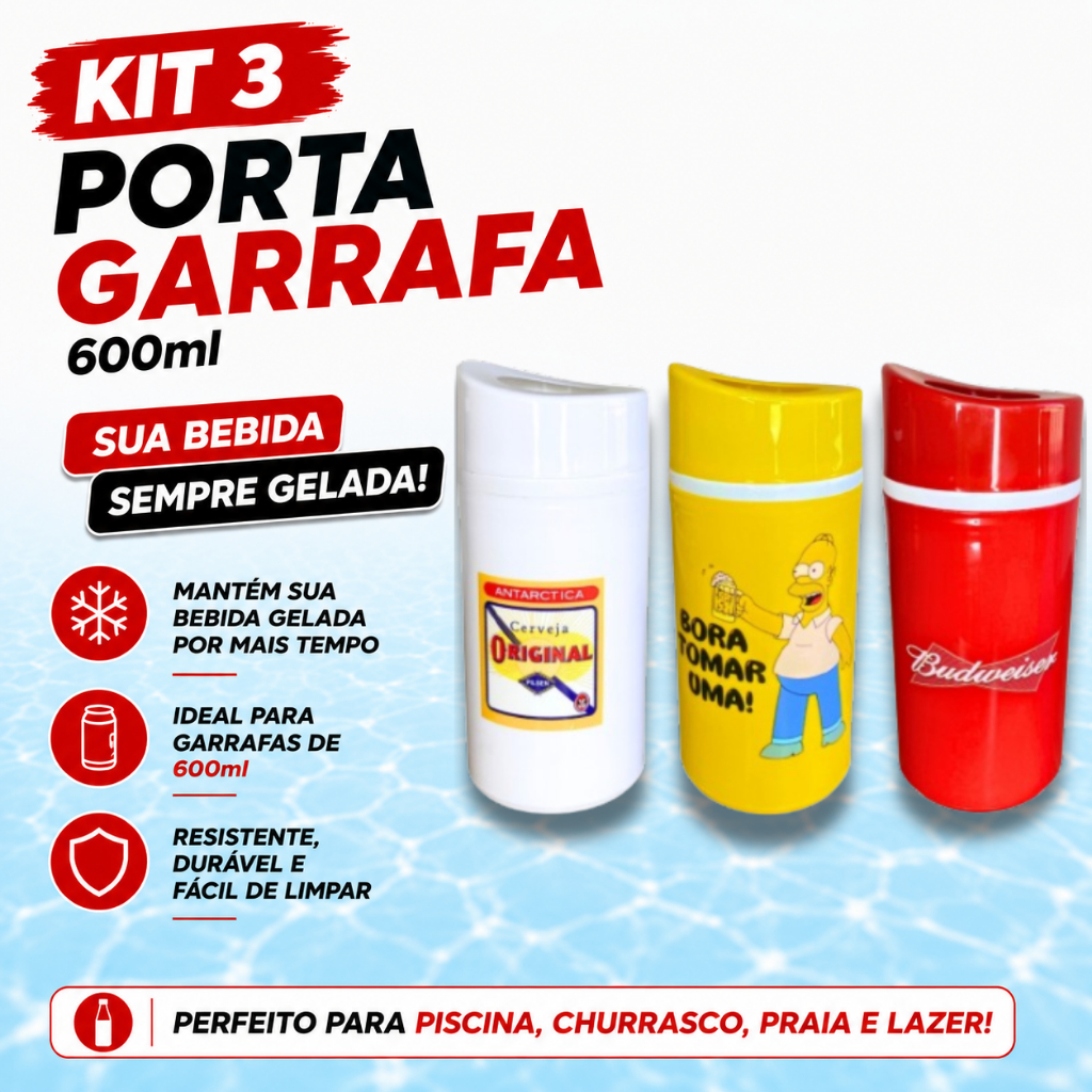 3 Porta Garrafa 600ml Térmico Suporte Cerveja Marcas Divertida Homer