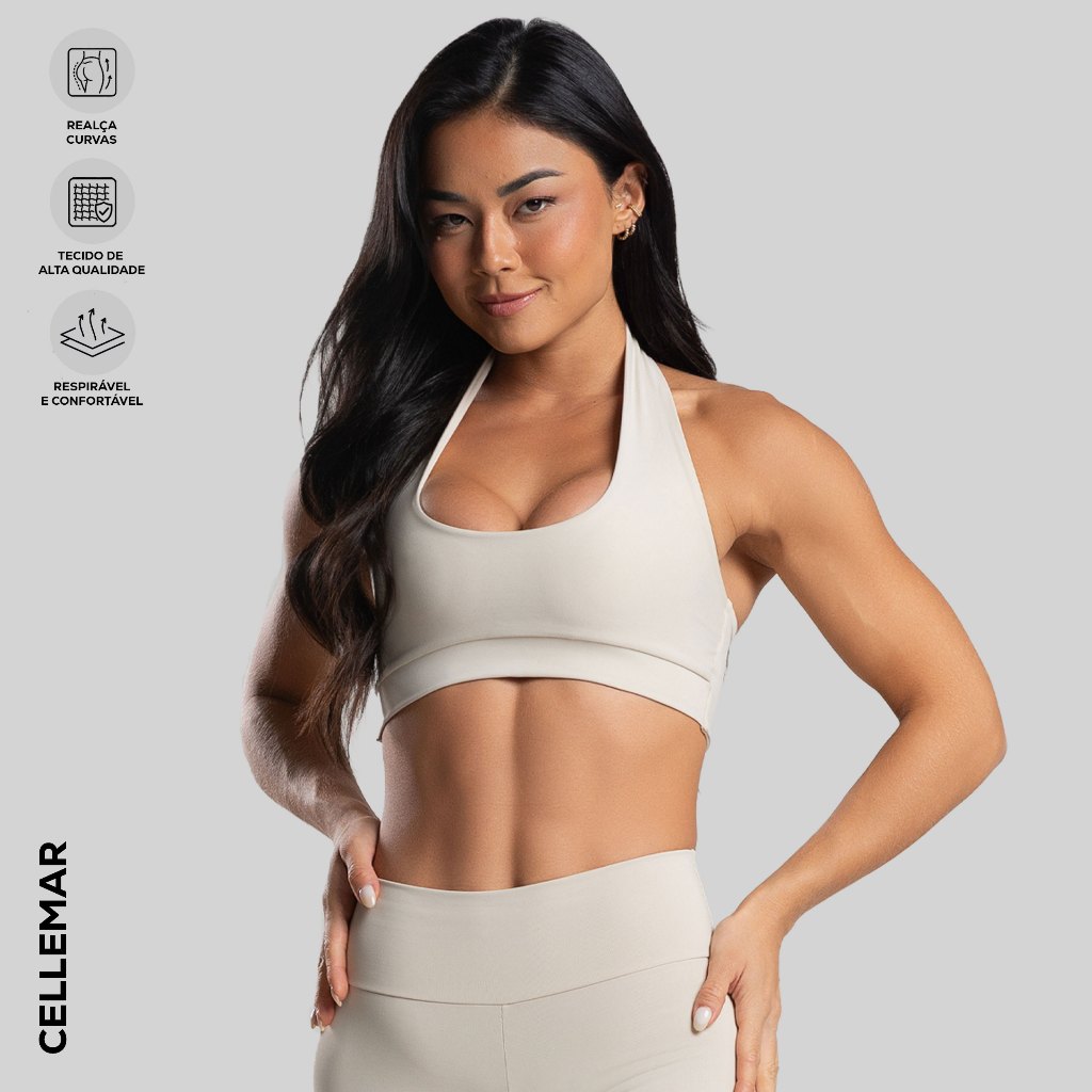 Top Fitness Frente Única Duplo Sustentação Costa Nua Poliamida Feminino Academia Cellemar Modas
