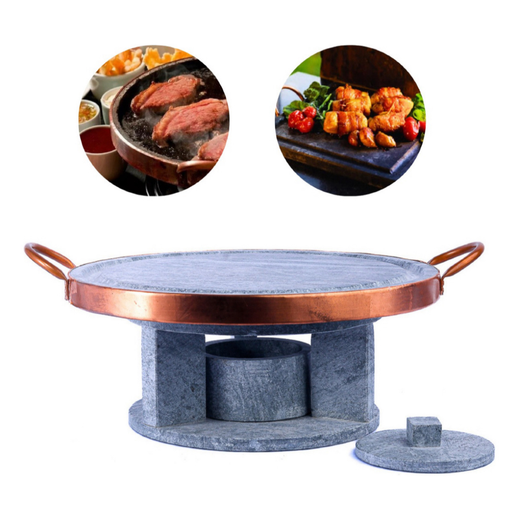 Chapa de Pedra Grelha Com Fogareiro - Retenção de Calor, Saúde e Sabor, Versatilidade