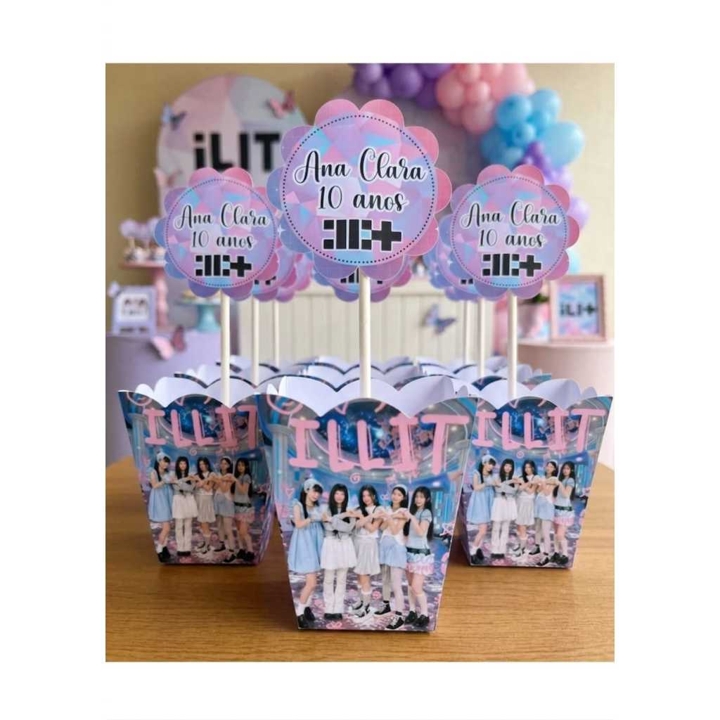 Centro de mesa cachepô personalizado| Illit K pop | decoração festa mesa de convidados| lembrancinhas