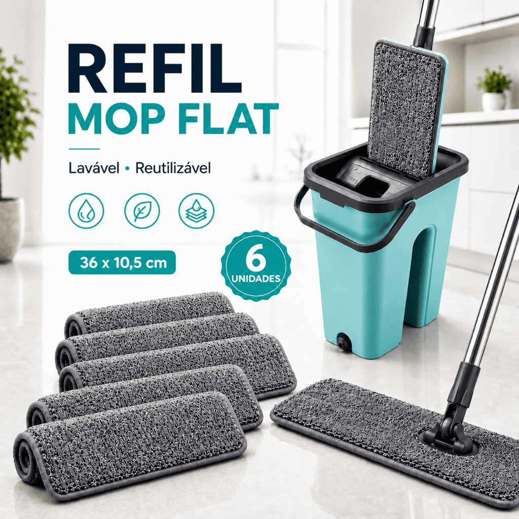 Refil Mop Flat Microfibra Lavavel Rodo Magico Esfregão Flash Limp Menalux Limpeza Piso Frio Madeira