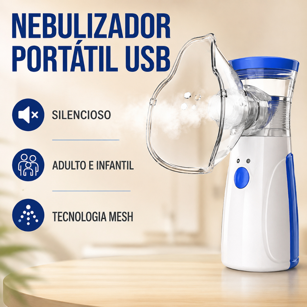 Inalador Nebulizador Portátil Mesh USB Silencioso Adulto Infantil Inalador Sem Ruído