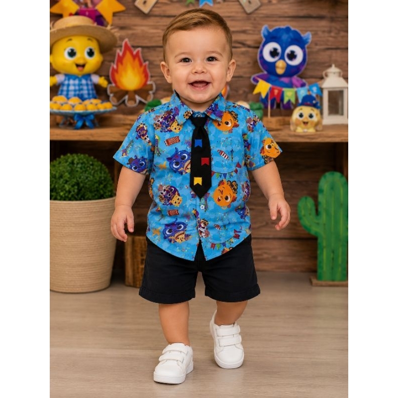 Camisa arraia festa  junina bolofofos tam 1 a 4 anos