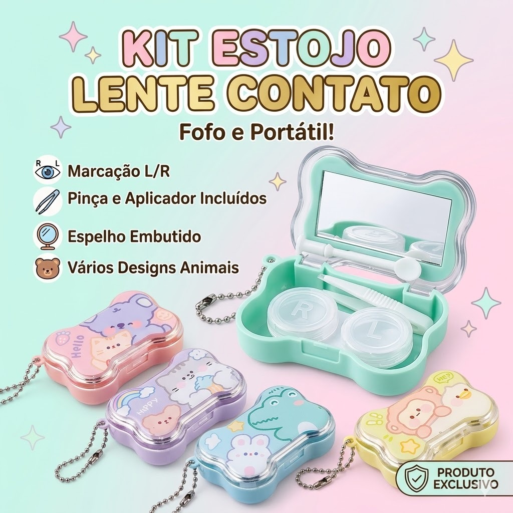 Estojo Porta Lente de Contato Com Espelho Pinça Ventosa Mini Case Lentes Kit Portatil