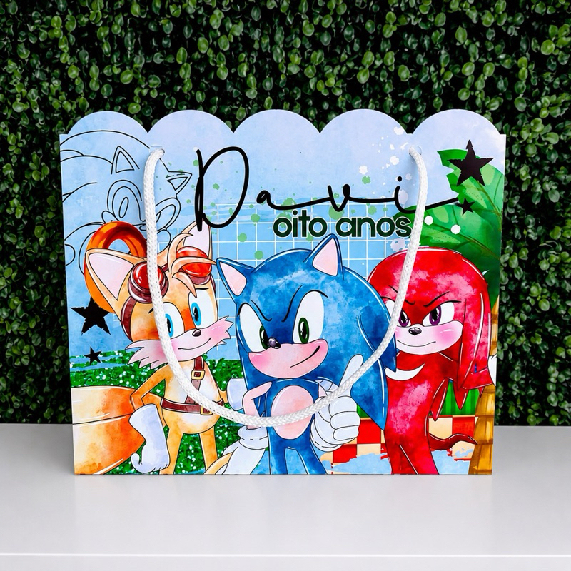 Sacolinha SONIC Personalizada / Bolsinha Lembrancinha Aniversário / (PEGUE E MONTE)