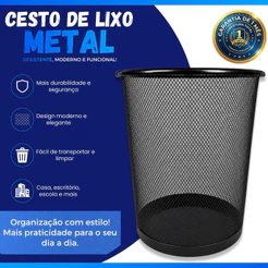 Lixeira De Metal 10 Litros Aramado Cesto Lixo Reforçado Para Escritorio Casa Quarto