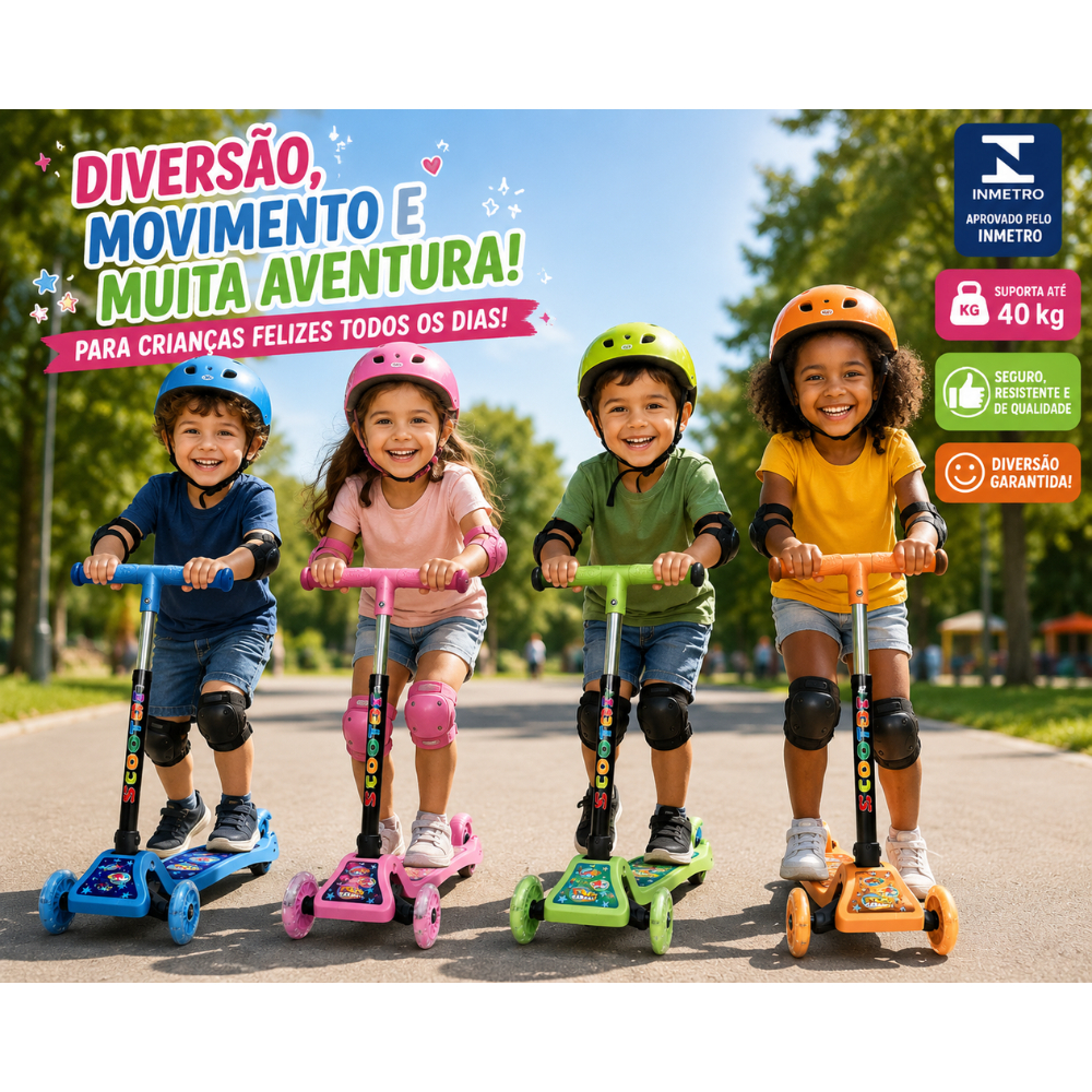 Patinete De Menino Menina Dobravel Scooter Presente De Criança Luzes Led 40Kg Presente Brinquedo