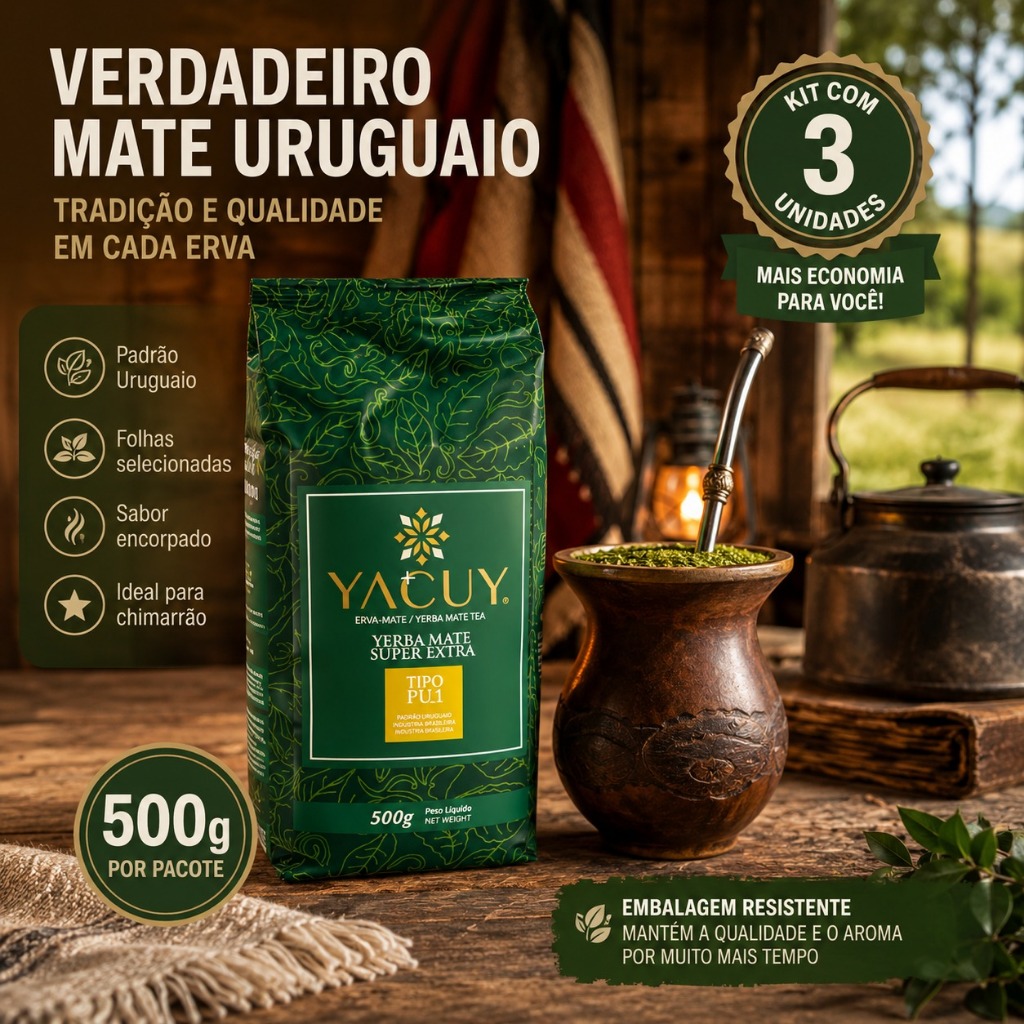 Kit 3 Erva Mate Padrão Uruguaio Yacuy 500g