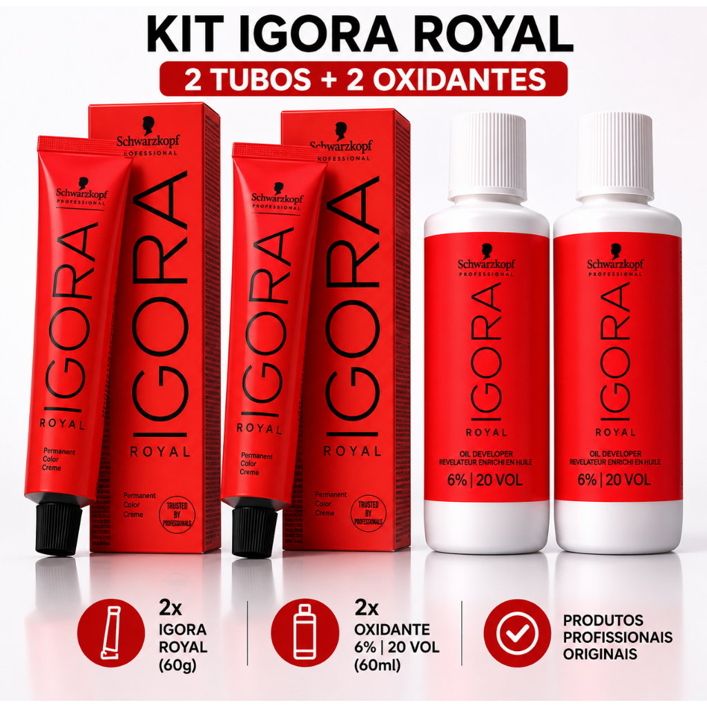 Kit Tinta Igora Royal 2un 4-63 + 2un Ox Água Oxigenada 20vol