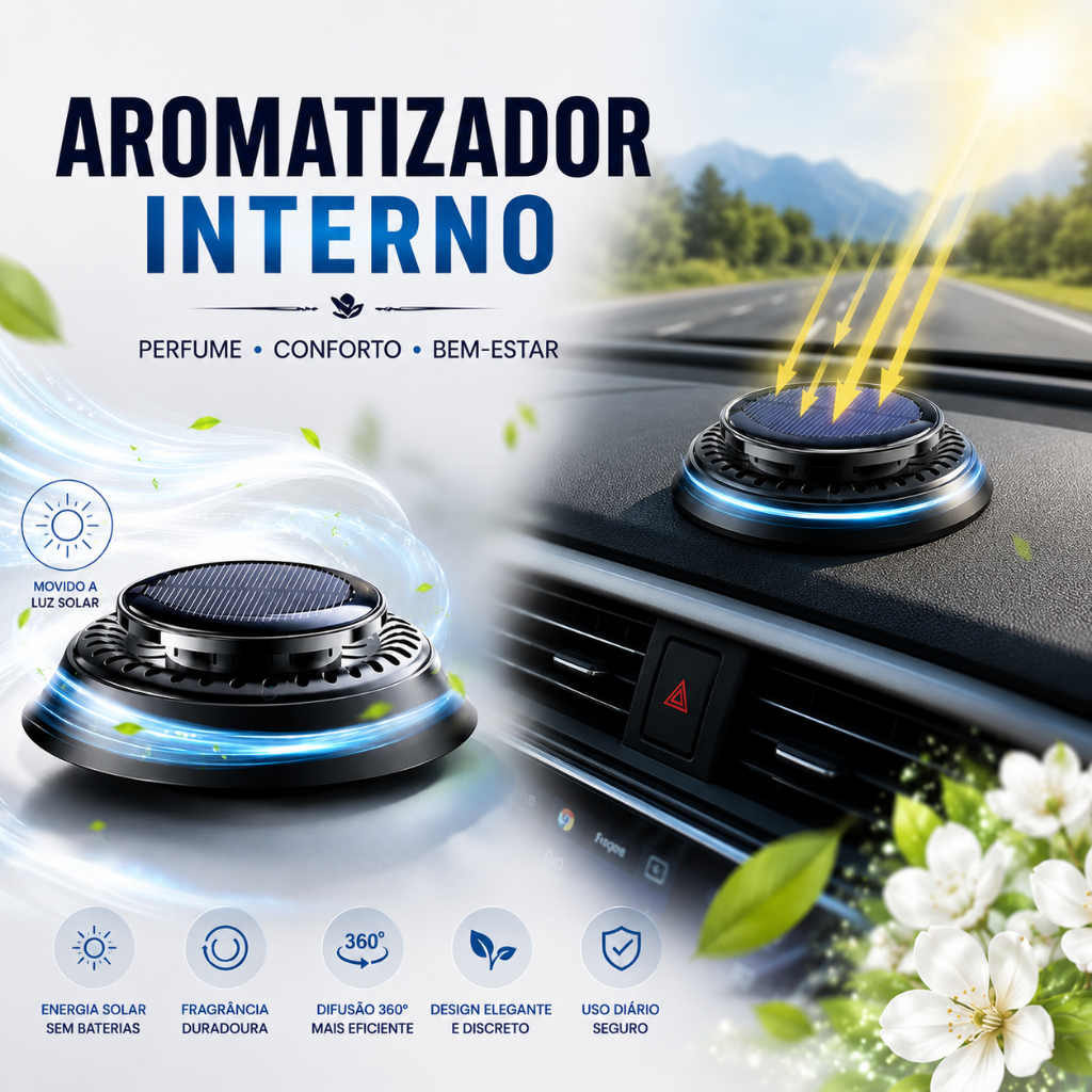 Perfume para Carro com Difusor Solar Giratório Aromatizador para Painel sem Pilhas ou Bateria