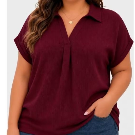 CAMISA BLUSA FEMININA PLUS SEZI DE TECIDO DUNA CANELADO