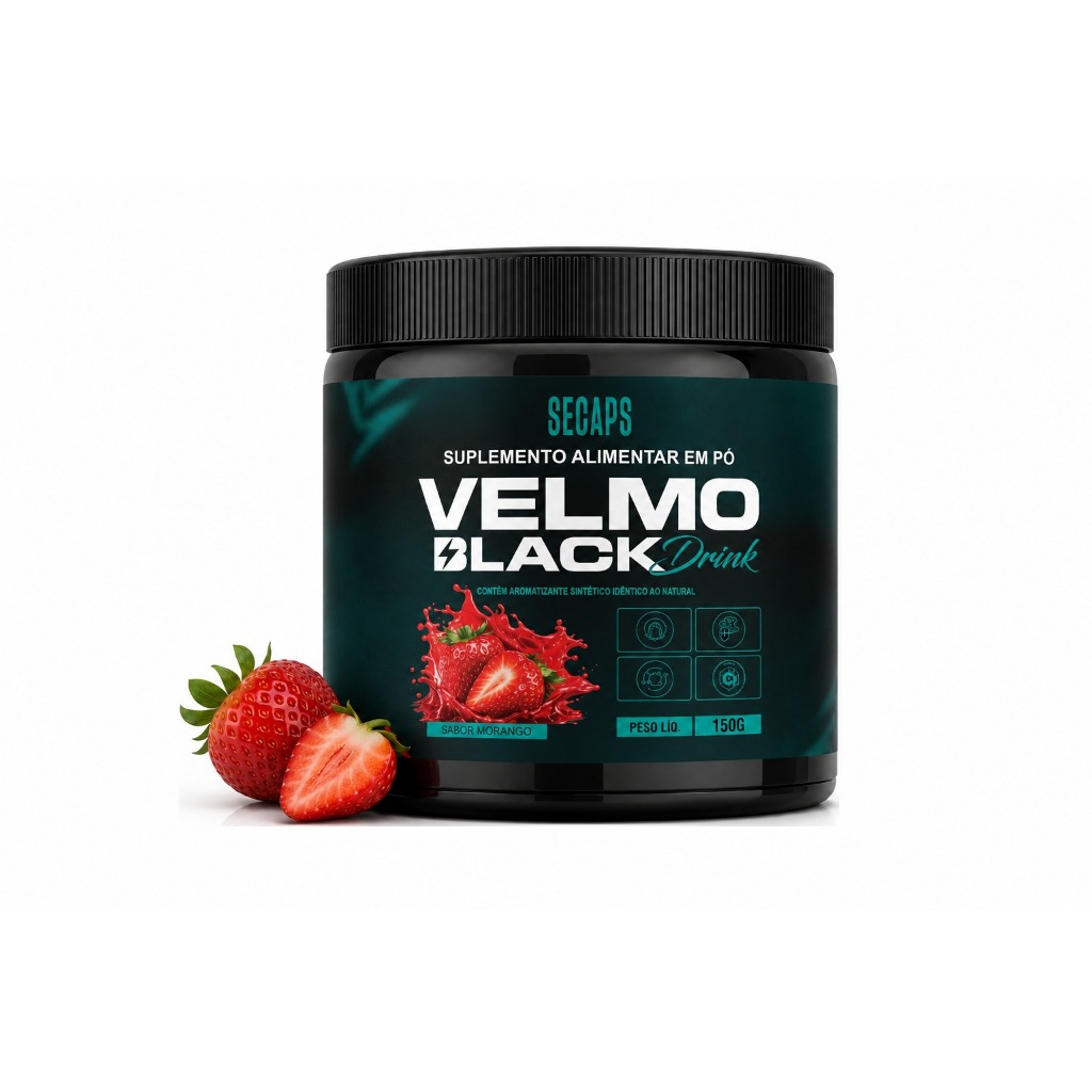 Velmo Black Chá Soluvel Premium Em Pó - Secaps Morango Sabor Maravilhoso!