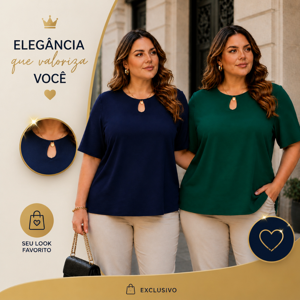 KIT 2 BLUSAS PLUS SIZE FEMININA ELEGÂNCIA, CONFORTO E VERSATILIDADE PRONTA ENTREGA