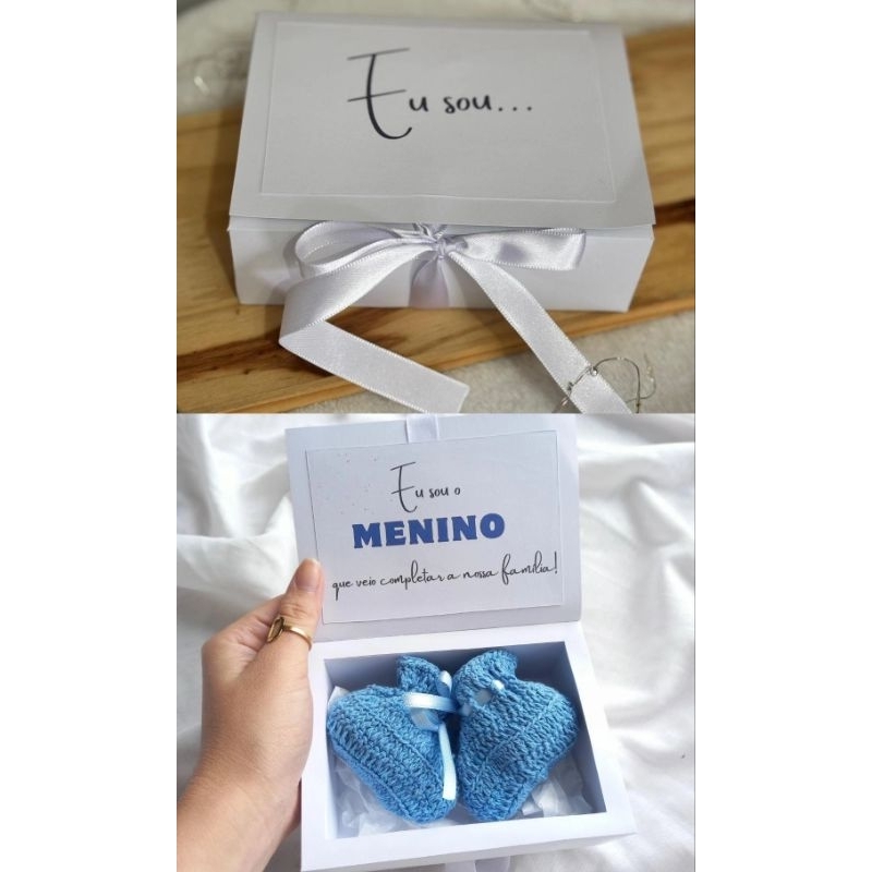 Caixa Chá Revelação Personalizada Caixa Surpresa Revelação do Sexo do Bebê Menino ou Menina Decoração Festa