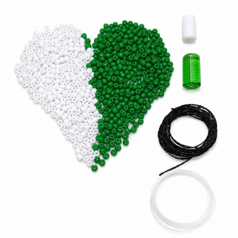 Kit Monte Você Mesmo – Guia de Oxóssi, miçangas, firma de murano, cordame encerado, nylon
