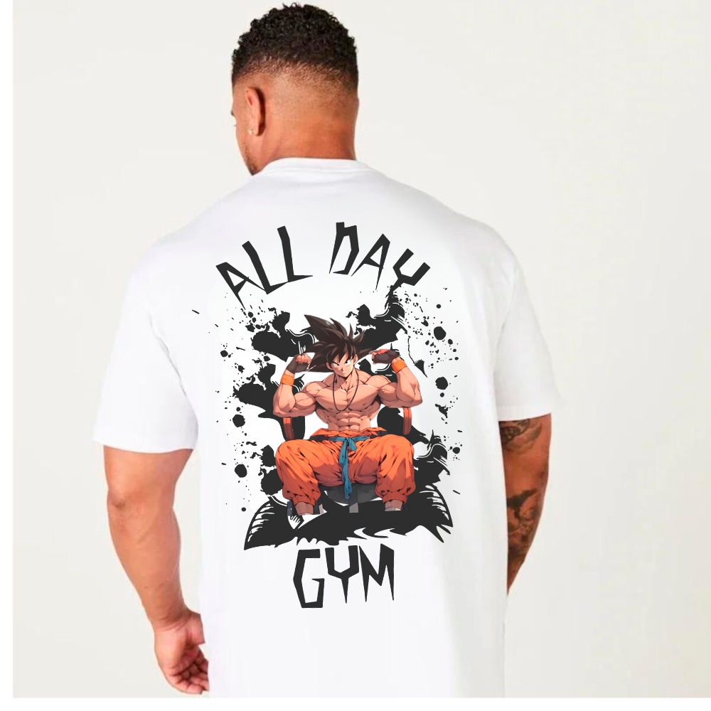 Camiseta Oversized Anime Academia All Day Gym Maromba Masculina Streetwear Estampa Frente e  Costas