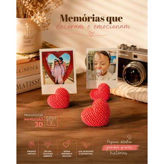 Kit Porta Fotos Polaroid Coração Decorativo Suporte para Fotos Impressão 3D