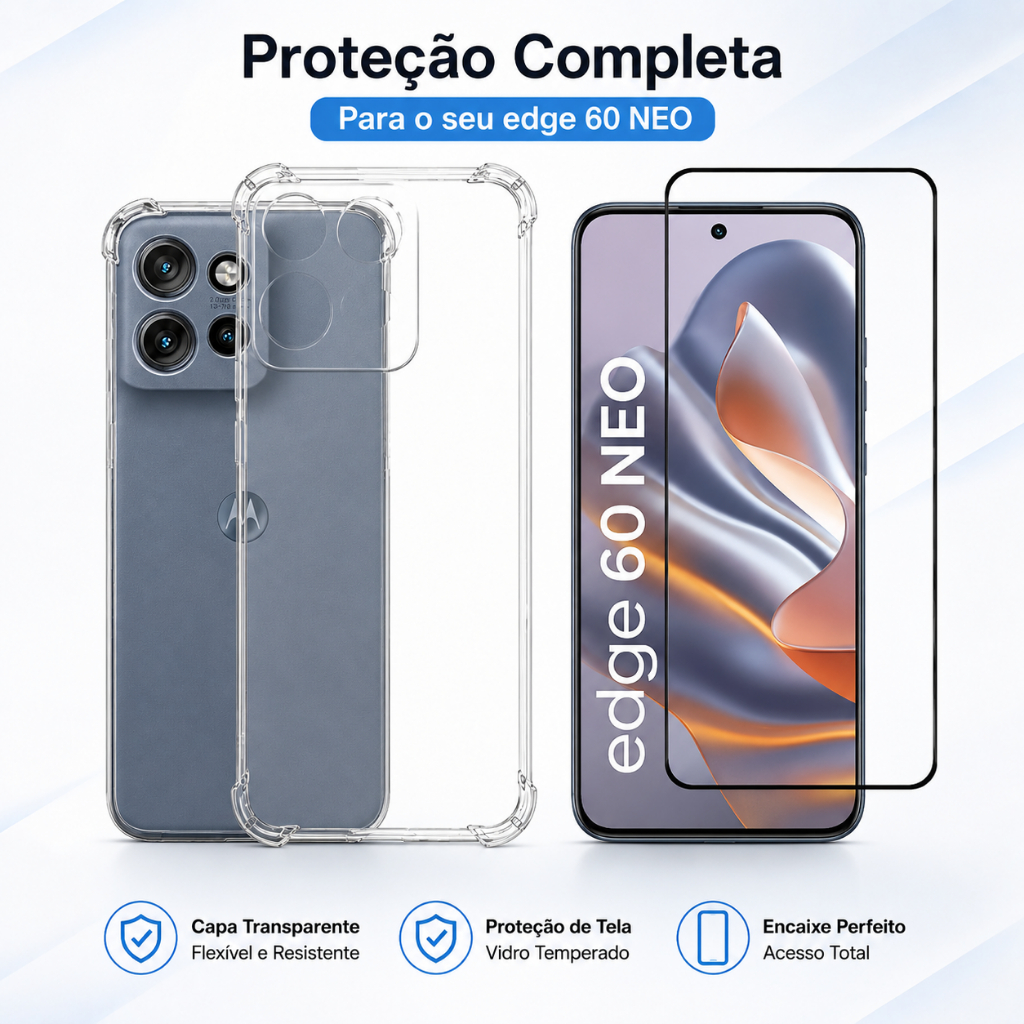 KIt Pelicula Vidro 3D Comparável Com Motorola Edge 60 Neo + Capa Capinha Anti Sh