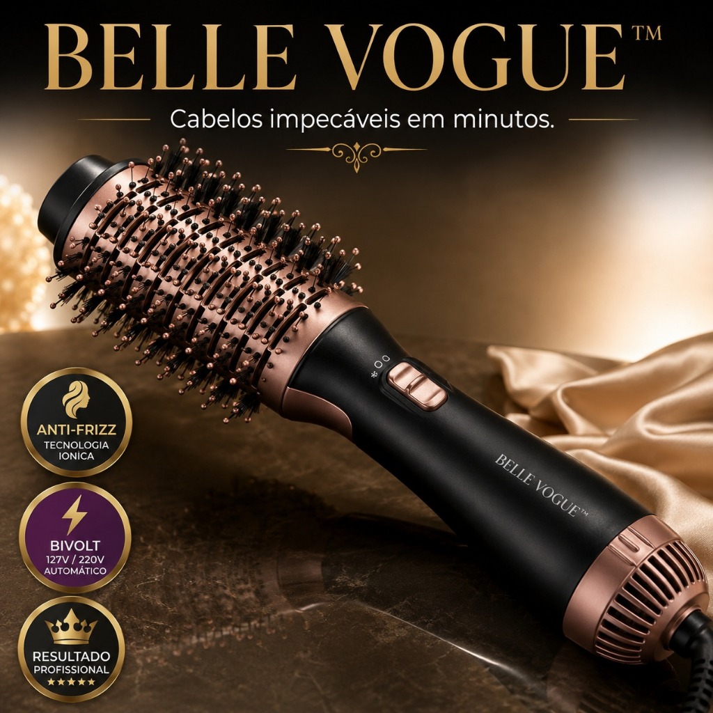 Escova Secadora Profissional Belle Vogue 1300W Bivolt 3 em 1 Seca Alisa Modela Anti Frizz