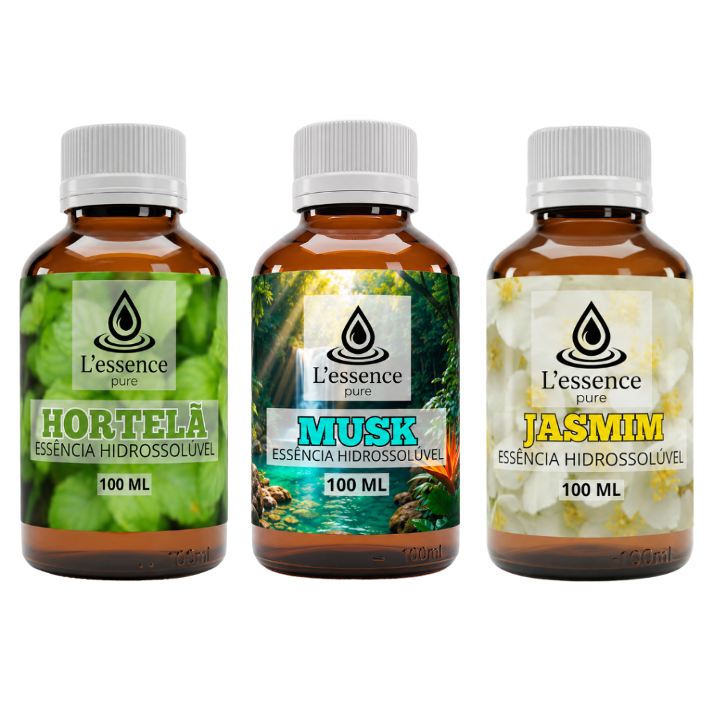 Kit 3 Essências 100ML Cheirinhos/Aromatizantes  – Lavanda, Capim Limão e Hortelã – Uso em Umidificador e Difusor