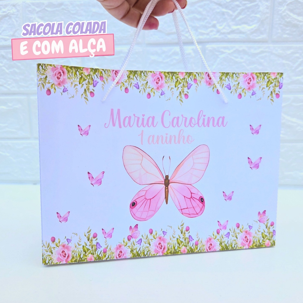 Sacolinha Personalizada Borboleta Rosa | Sacolinha Surpresa | Lembrancinha de Festa | Aniversário